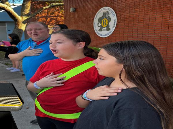 Ridgecrest Elementary celebrated Veteran's Day by saying the Pledge of Allegiance.